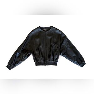 Women’s Premium Top-grain leather Bomber Jacket | Cropped Loose Fit | Black Noir